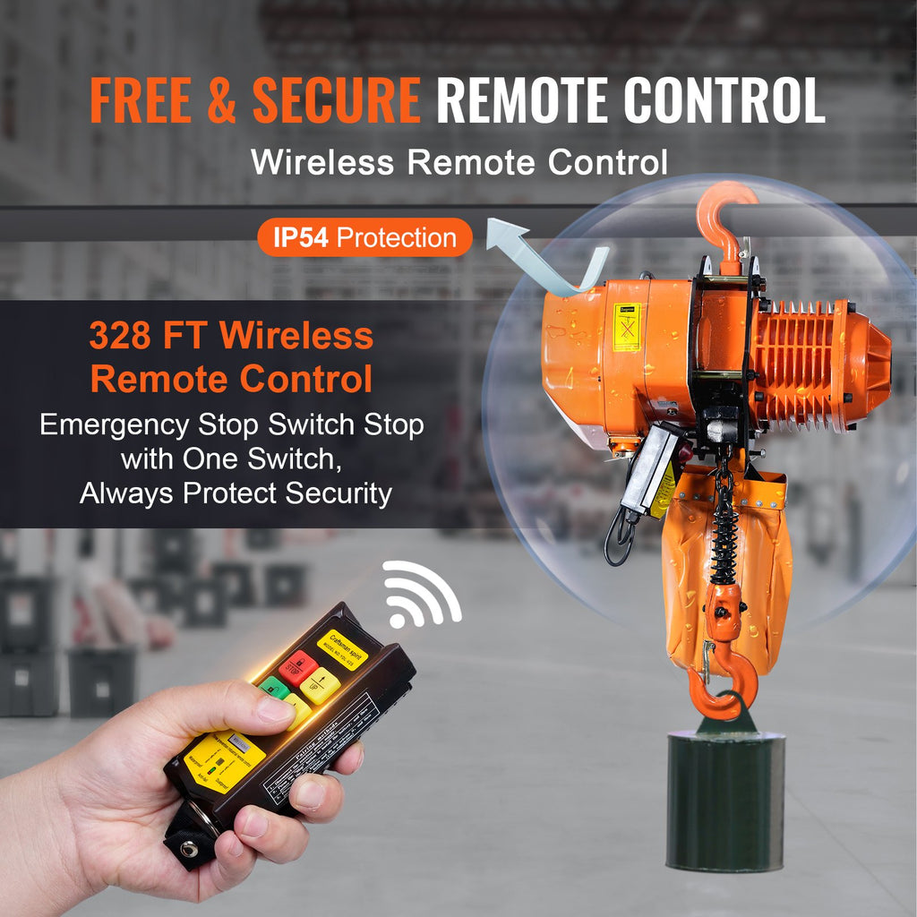 2 Ton Wireless Electric Chain Hoist, 4400 LBS Capacity With 20 FT Lifting Height, IP54 Protection, Three Phase Overhead Crane With G100 Chain