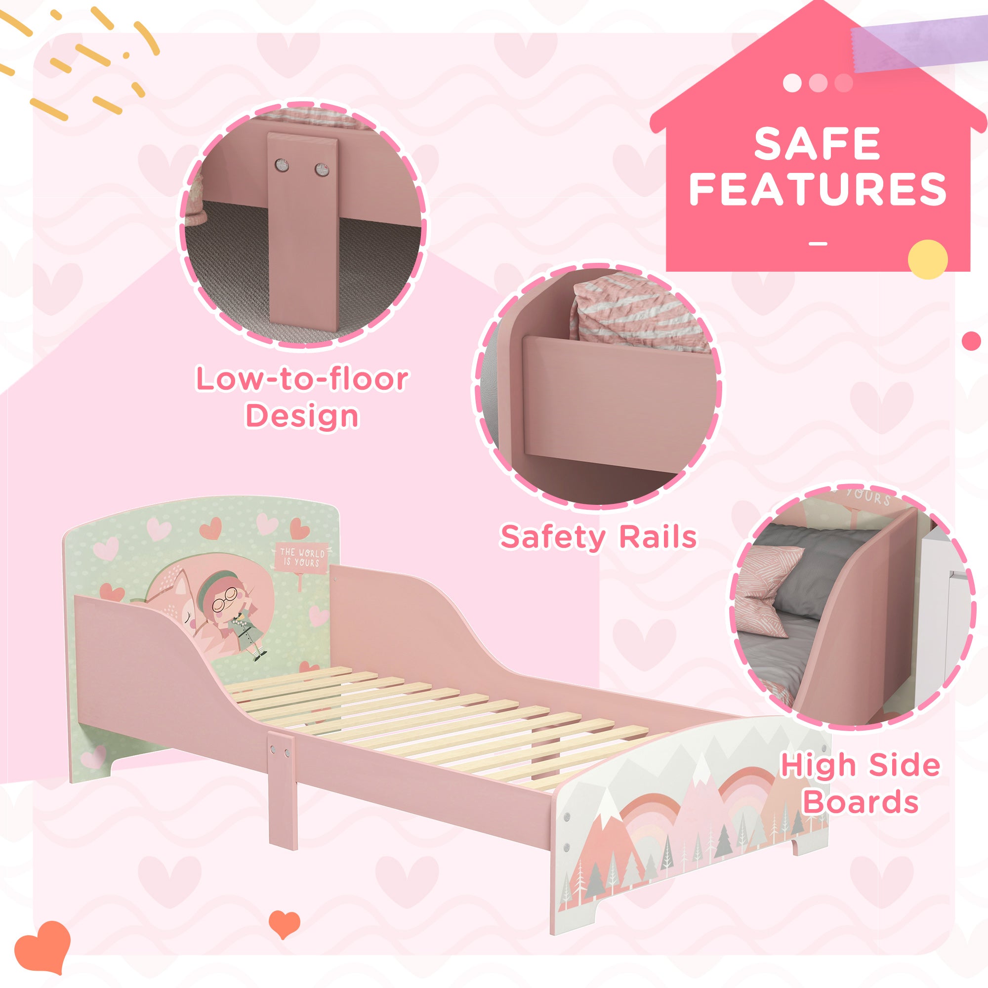 ZONEKIZ Toddler Bed Frame, Kids Bedroom Furniture For Ages 3-6 Years, Pink
