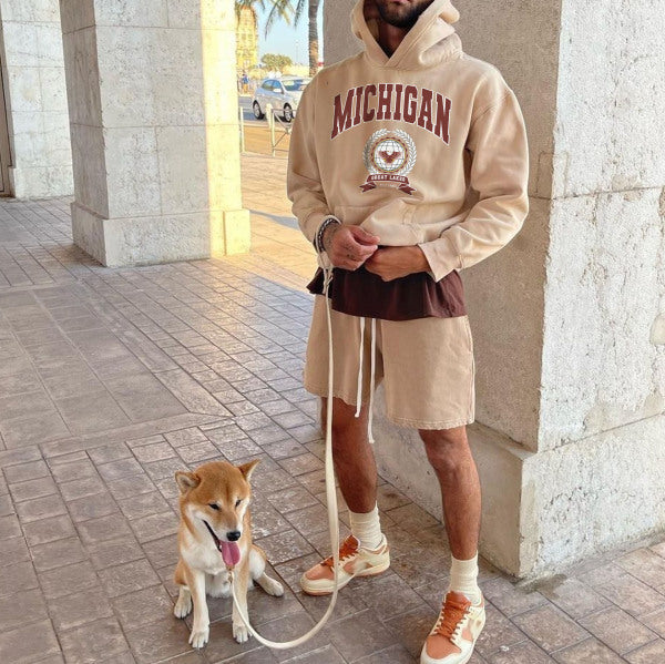 Men's Vintage Michigan Letters Casual Hoodie Sweater