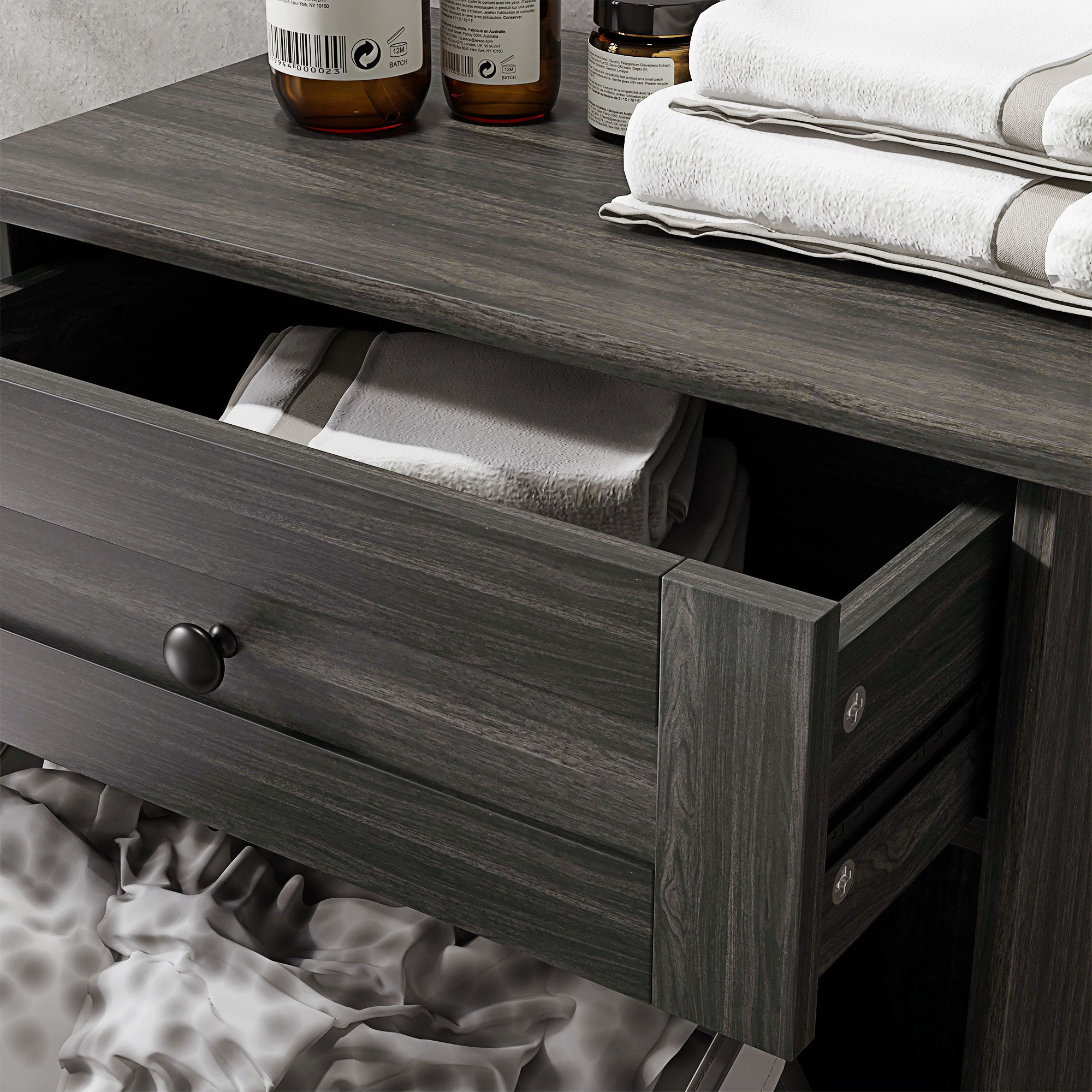 Kitchen Tilt Out Trash Bin Cabinet Free Standing Storage Cabinet with Drawer, Charcoal Gray