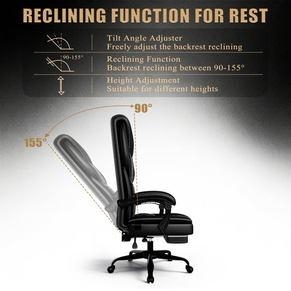 Gaming Chair, Office Chair With Inflatable Lumbar Support, Ergonomic Comfortable Wide Computer Chair With Footrest And Linked Soft Armrests, High Back 3D Enveloping Seat Cushion