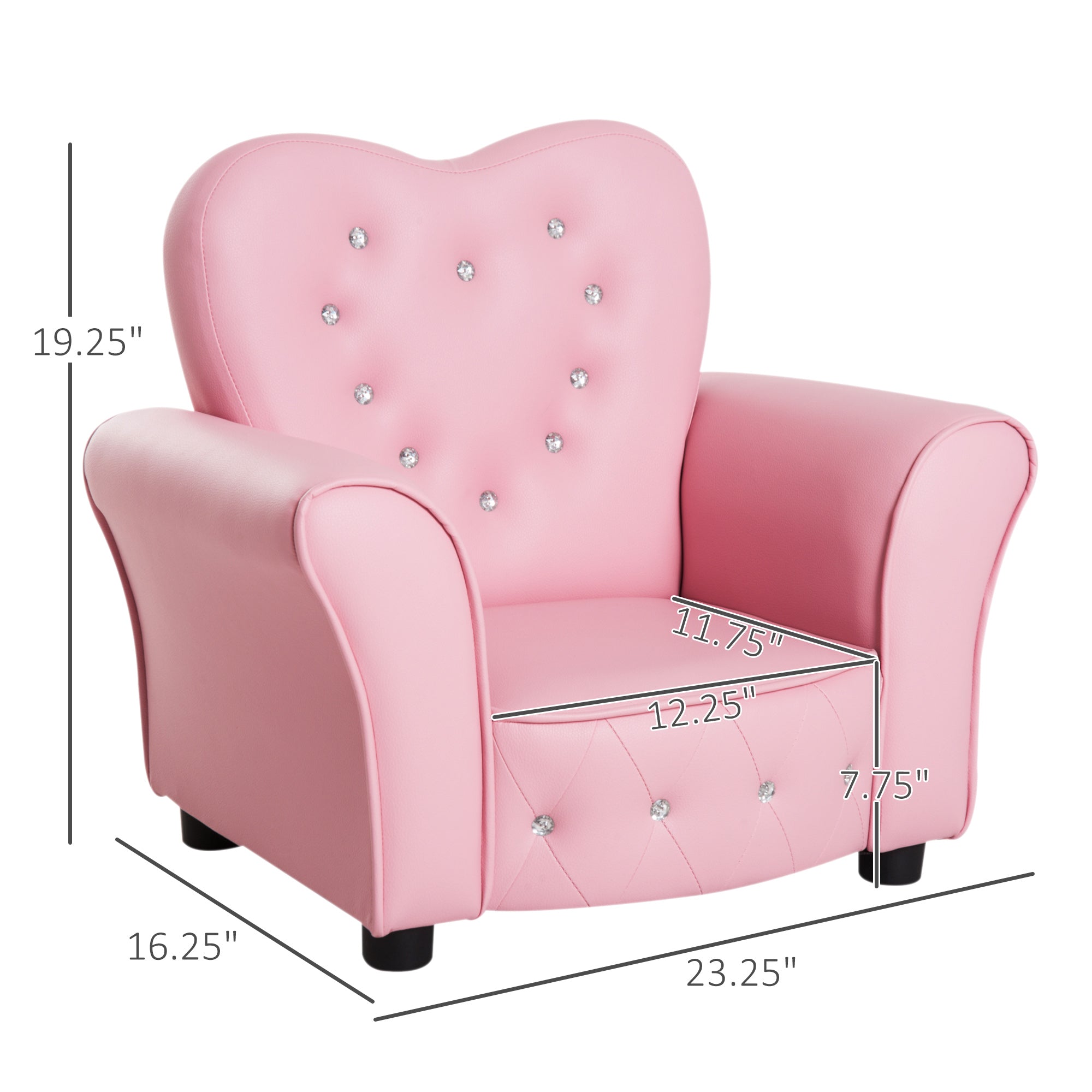 Kids Sofa Toddler Tufted Upholstered Sofa Chair Princess Couch Furniture with Diamond Decoration for Preschool Child, Pink
