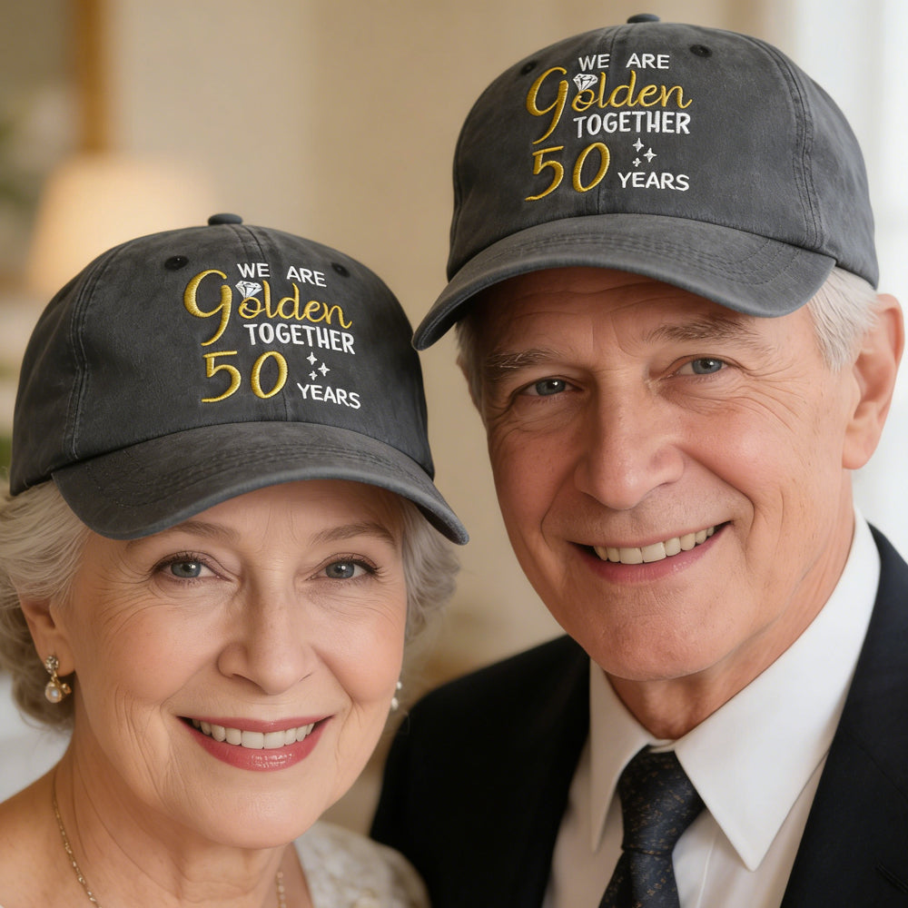 2pcs 50th Wedding Anniversary Gifts For Couple Baseball Cap For Men Women, Parents, Grandpa Grandma