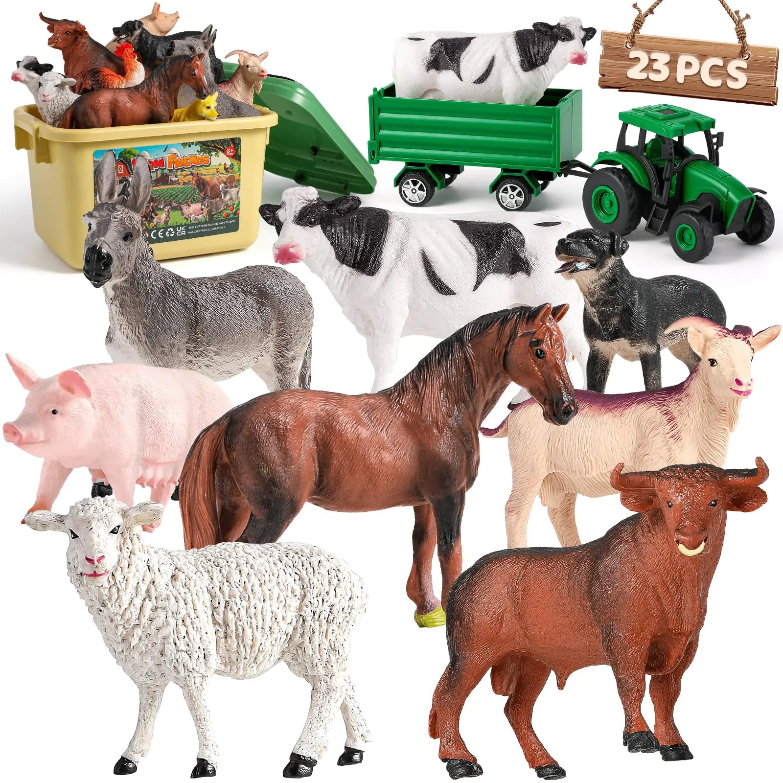 WAIIW Farm Animal Toys for Toddlers23 PCS Animal Toys with Realistic Animal FigurinesTractor Toy and FenceFarm Playset Educational Learning Toys for Toddlers Kids 3-5