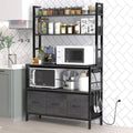 Black Metal Kitchen Baker's Rack 4-Shelves with Bottom Storage Cabinets