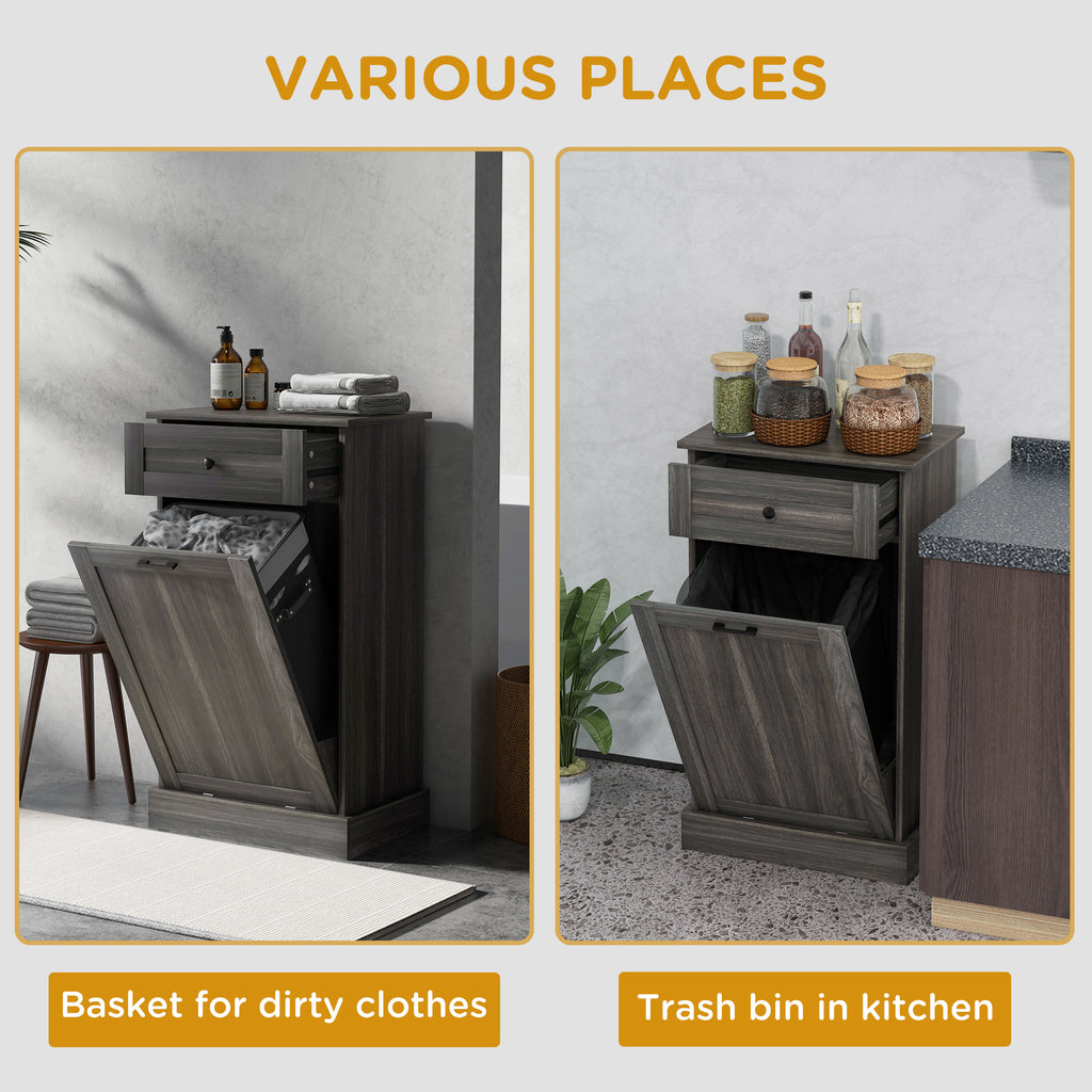 Kitchen Tilt Out Trash Bin Cabinet Free Standing Storage Cabinet with Drawer, Charcoal Gray