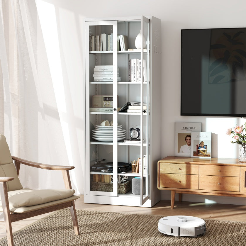 Metal Kitchen Pantry Cabinet -  Tall Storage With 5 Adjustable Shelves, White Freestanding Cabinet For Kitchen Pantry Bathroom