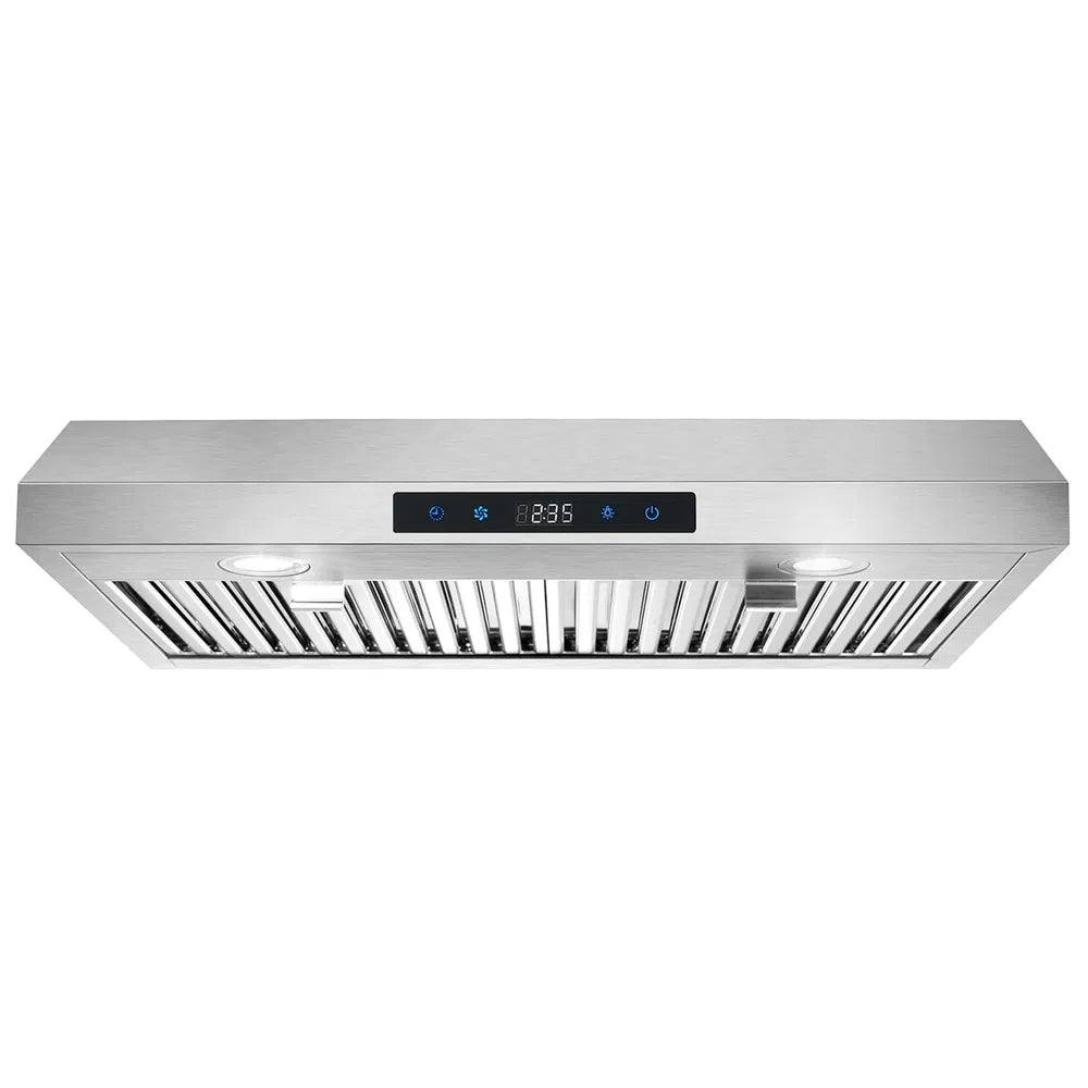30 Inch Kitchen Under Cabinet Range Hood 3-Speed 600CFM Vent W/LEDs Silver/Black